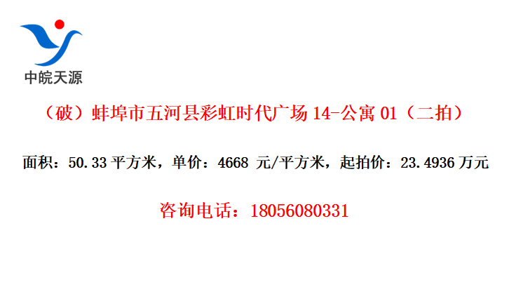 （破）蚌埠市五河县彩虹时代广场14-公寓01（二拍）