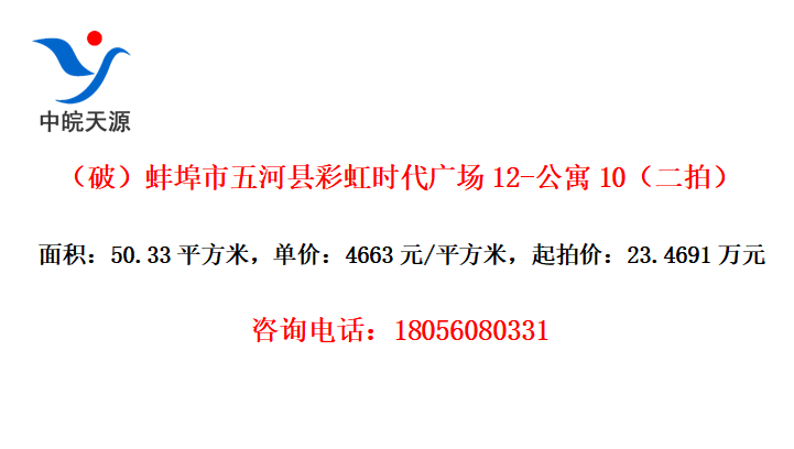 （破）蚌埠市五河县彩虹时代广场12-公寓10（二拍）