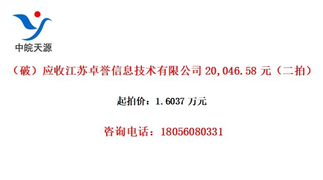 （破）应收江苏卓誉信息技术有限公司20,046.58元（二拍）