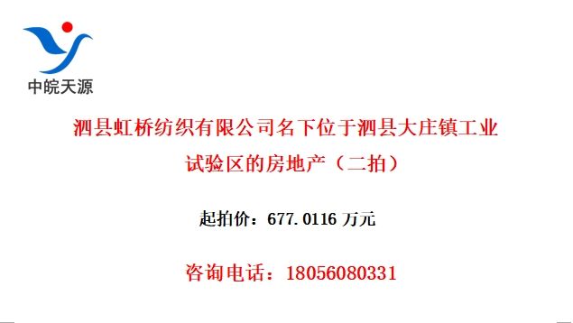 泗县虹桥纺织有限公司名下位于泗县大庄镇工业试验区的房地产（二拍）