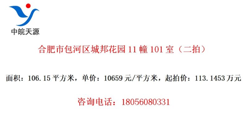 合肥市包河区城邦花园11幢101室（二拍）