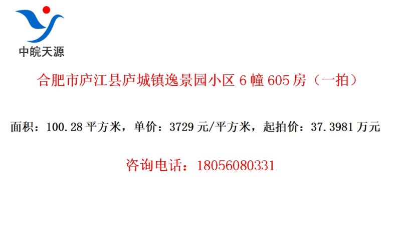 合肥市庐江县庐城镇逸景园小区6幢605房（一拍）