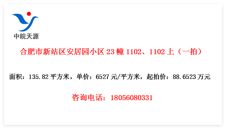 合肥市新站区安居园小区23幢1102、1102上（一拍）