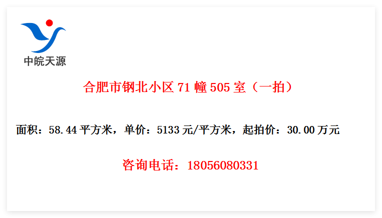 合肥市钢北小区71幢505室（一拍）