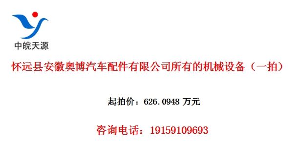 怀远县安徽奥博汽车配件有限公司所有的机械设备(一拍)